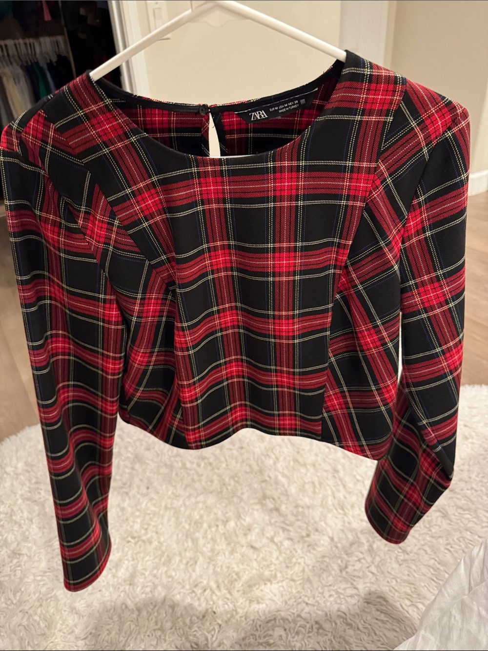 Zara Black and Red Plaid Long-Sleeve Top